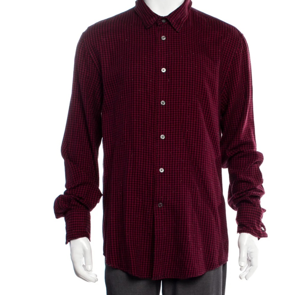 John Varvatos Men's Burgundy Checkered Shirt